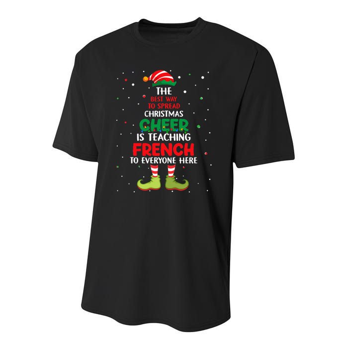 French Teacher Christmas Elf Christmas Cheer Youth Performance Sprint T-Shirt