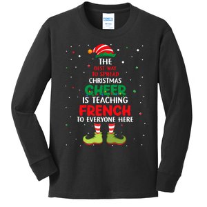 French Teacher Christmas Elf Christmas Cheer Kids Long Sleeve Shirt