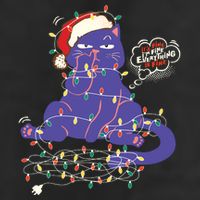 Funny Tangled Christmas Lights Cat Im Fine Everything Is Fine 7 Panel Mesh Trucker Snapback Hat
