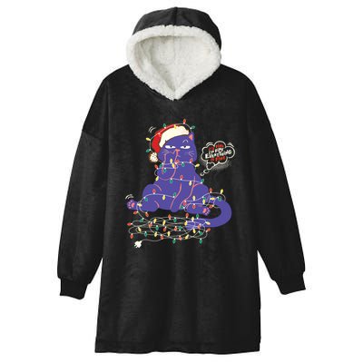 Funny Tangled Christmas Lights Cat Im Fine Everything Is Fine Hooded Wearable Blanket