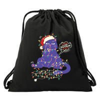 Funny Tangled Christmas Lights Cat Im Fine Everything Is Fine Drawstring Bag