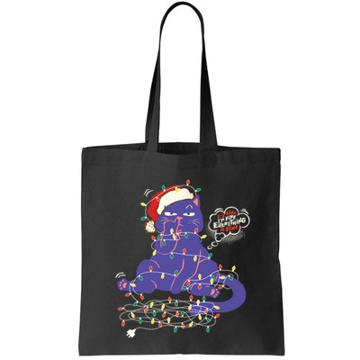 Funny Tangled Christmas Lights Cat Im Fine Everything Is Fine Bag