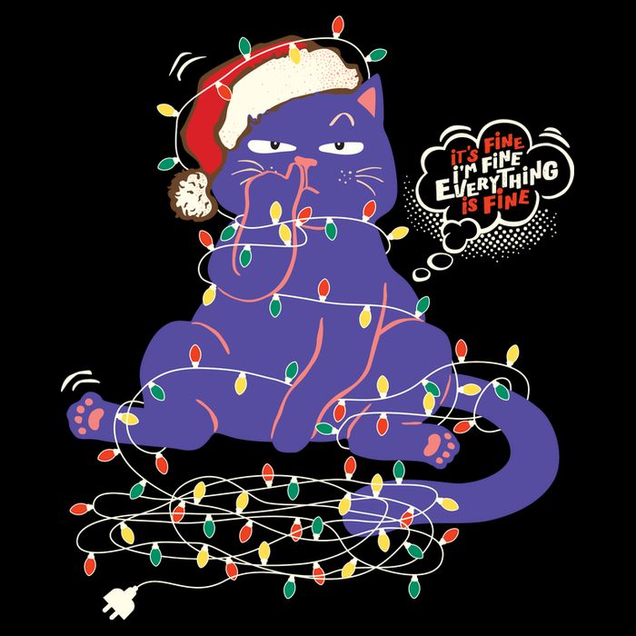 Funny Tangled Christmas Lights Cat Im Fine Everything Is Fine Bag