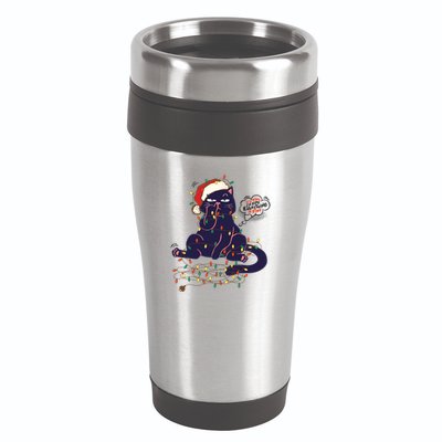 Funny Tangled Christmas Lights Cat Im Fine Everything Is Fine 16oz Travel Tumbler