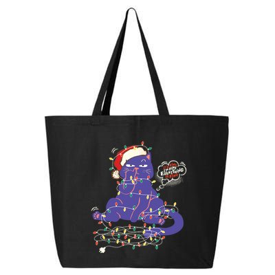 Funny Tangled Christmas Lights Cat Im Fine Everything Is Fine 25L Jumbo Tote