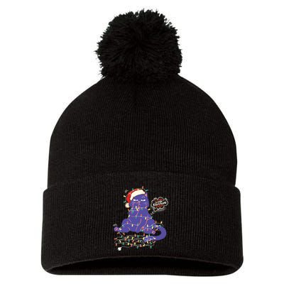 Funny Tangled Christmas Lights Cat Im Fine Everything Is Fine Pom Pom 12in Knit Beanie
