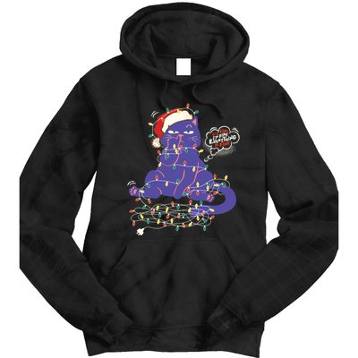 Funny Tangled Christmas Lights Cat Im Fine Everything Is Fine Tie Dye Hoodie