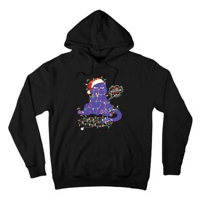 Funny Tangled Christmas Lights Cat Im Fine Everything Is Fine Tall Hoodie