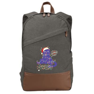 Funny Tangled Christmas Lights Cat Im Fine Everything Is Fine Cotton Canvas Backpack