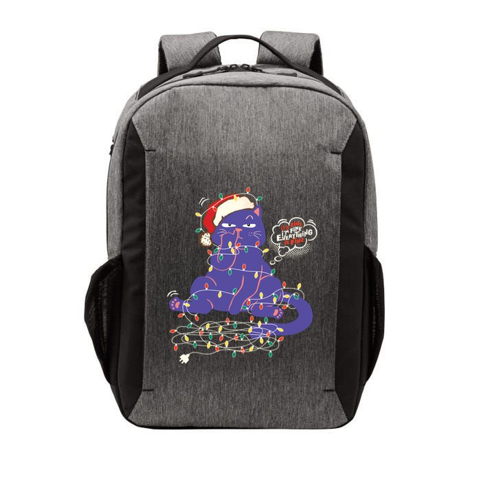 Funny Tangled Christmas Lights Cat Im Fine Everything Is Fine Vector Backpack