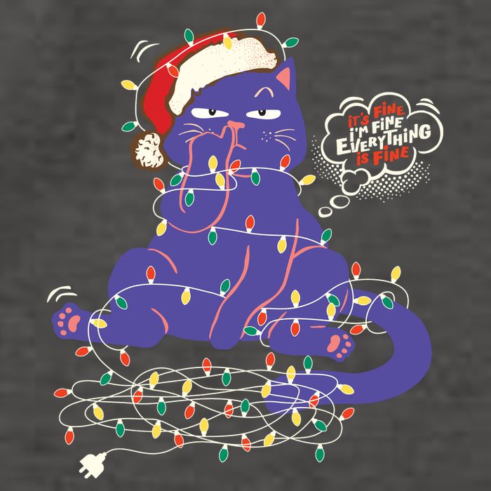 Funny Tangled Christmas Lights Cat Im Fine Everything Is Fine Vector Backpack