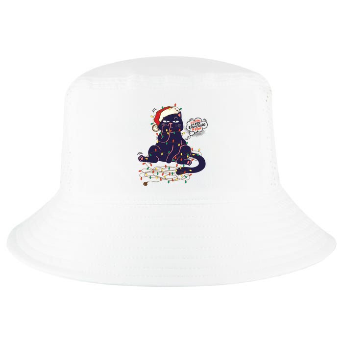 Funny Tangled Christmas Lights Cat Im Fine Everything Is Fine Cool Comfort Performance Bucket Hat
