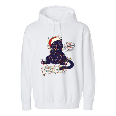 Funny Tangled Christmas Lights Cat Im Fine Everything Is Fine Garment-Dyed Fleece Hoodie