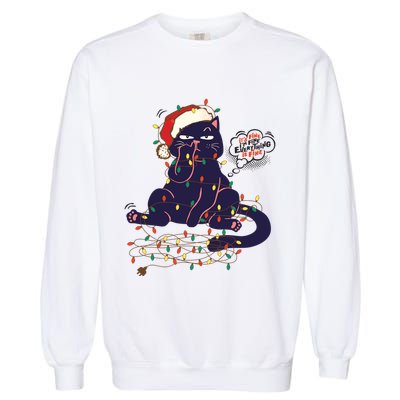 Funny Tangled Christmas Lights Cat Im Fine Everything Is Fine Garment-Dyed Sweatshirt