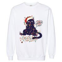 Funny Tangled Christmas Lights Cat Im Fine Everything Is Fine Garment-Dyed Sweatshirt