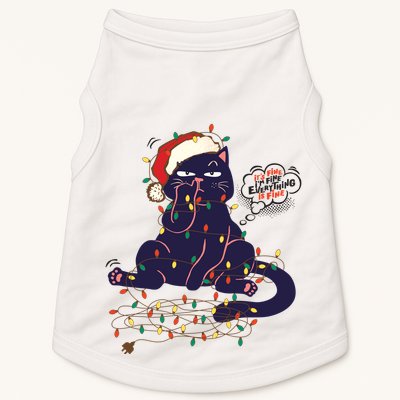 Funny Tangled Christmas Lights Cat Im Fine Everything Is Fine Doggie Tank