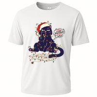 Funny Tangled Christmas Lights Cat Im Fine Everything Is Fine Cooling Performance Crew T-Shirt
