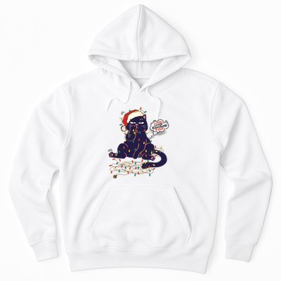 Funny Tangled Christmas Lights Cat Im Fine Everything Is Fine Hoodie