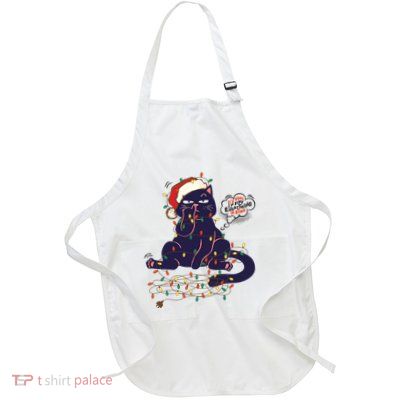 Funny Tangled Christmas Lights Cat Im Fine Everything Is Fine Full-Length Apron With Pockets