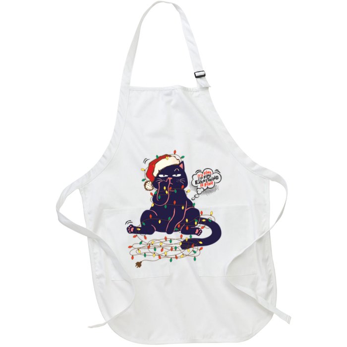 Funny Tangled Christmas Lights Cat Im Fine Everything Is Fine Apron