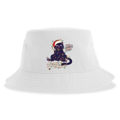 Funny Tangled Christmas Lights Cat Im Fine Everything Is Fine Sustainable Bucket Hat