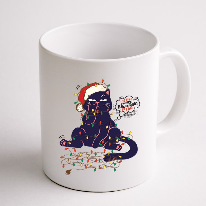 Funny Tangled Christmas Lights Cat Im Fine Everything Is Fine Mug
