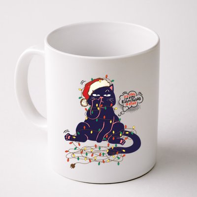Funny Tangled Christmas Lights Cat Im Fine Everything Is Fine Mug