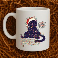 Funny Tangled Christmas Lights Cat Im Fine Everything Is Fine Mug