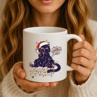 Funny Tangled Christmas Lights Cat Im Fine Everything Is Fine Mug