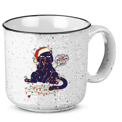 Funny Tangled Christmas Lights Cat Im Fine Everything Is Fine 15oz Campfire Ceramic Mug