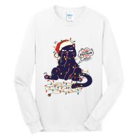 Funny Tangled Christmas Lights Cat Im Fine Everything Is Fine Tall Long Sleeve T-Shirt