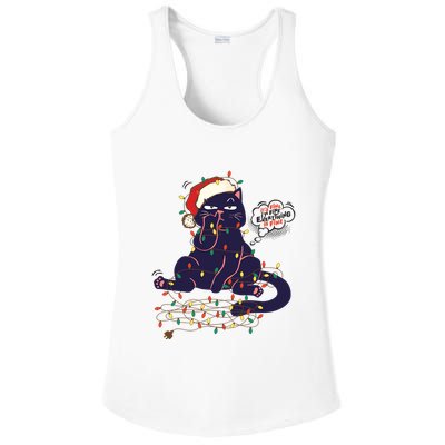 Funny Tangled Christmas Lights Cat Im Fine Everything Is Fine Ladies PosiCharge Competitor Racerback Tank