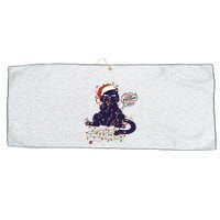 Funny Tangled Christmas Lights Cat Im Fine Everything Is Fine Large Microfiber Waffle Golf Towel
