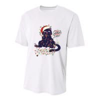Funny Tangled Christmas Lights Cat Im Fine Everything Is Fine Youth Performance Sprint T-Shirt