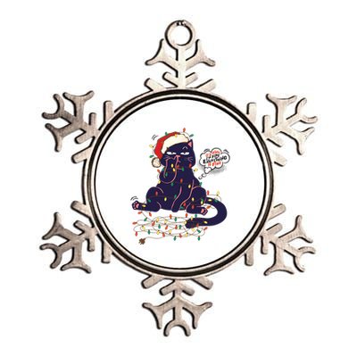 Funny Tangled Christmas Lights Cat Im Fine Everything Is Fine Metallic Star Ornament