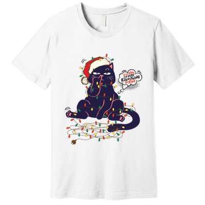 Funny Tangled Christmas Lights Cat Im Fine Everything Is Fine Premium T-Shirt