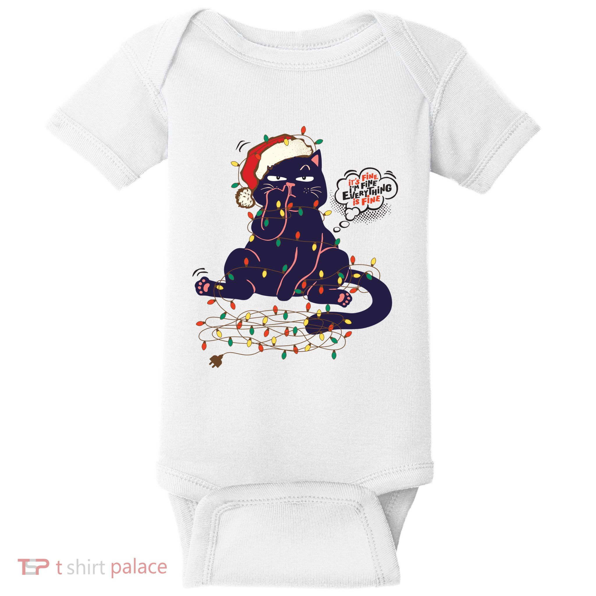 Funny Tangled Christmas Lights Cat Im Fine Everything Is Fine Baby Bodysuit