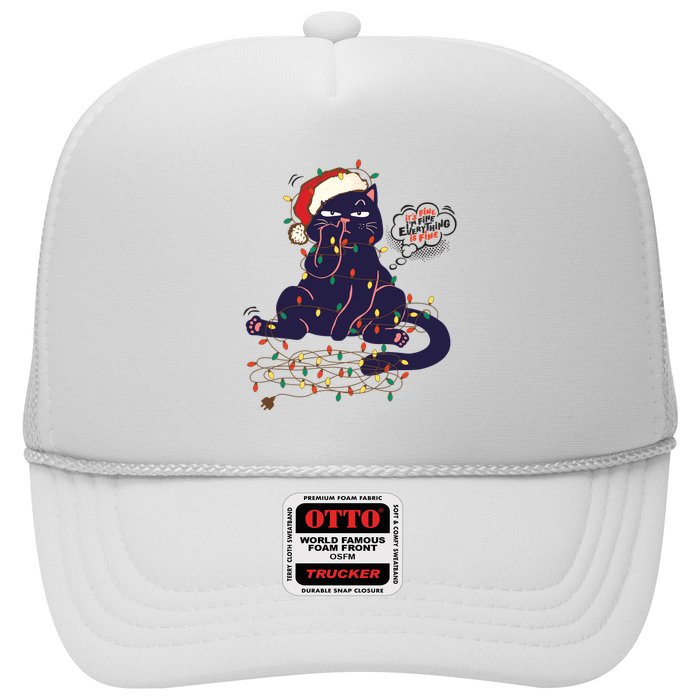 Funny Tangled Christmas Lights Cat Im Fine Everything Is Fine Trucker Hat