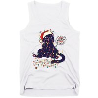 Funny Tangled Christmas Lights Cat Im Fine Everything Is Fine Tank Top