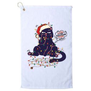 Funny Tangled Christmas Lights Cat Im Fine Everything Is Fine Platinum Collection Golf Towel