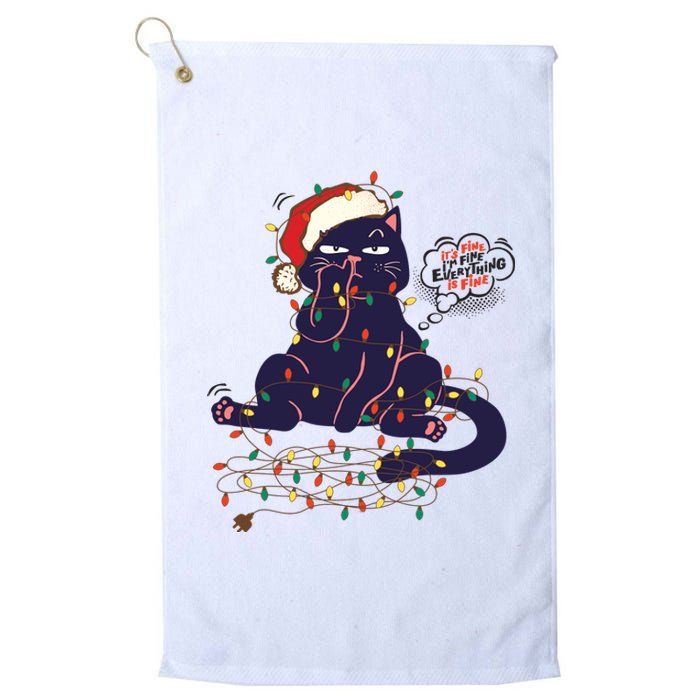 Funny Tangled Christmas Lights Cat Im Fine Everything Is Fine Platinum Collection Golf Towel