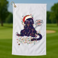 Funny Tangled Christmas Lights Cat Im Fine Everything Is Fine Golf Towel