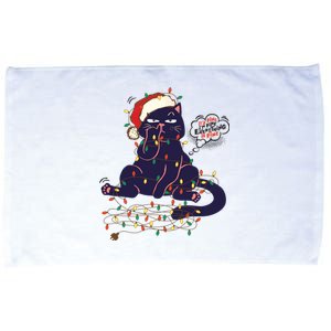 Funny Tangled Christmas Lights Cat Im Fine Everything Is Fine Microfiber Hand Towel