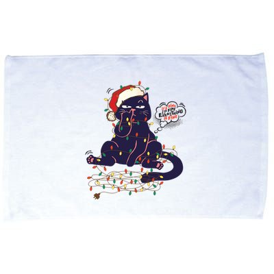 Funny Tangled Christmas Lights Cat Im Fine Everything Is Fine Microfiber Hand Towel