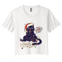 Funny Tangled Christmas Lights Cat Im Fine Everything Is Fine Crop Top