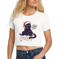 Funny Tangled Christmas Lights Cat Im Fine Everything Is Fine Crop Top