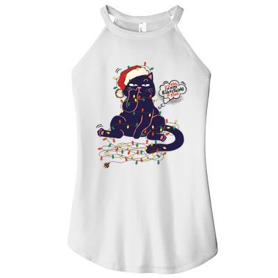 Funny Tangled Christmas Lights Cat Im Fine Everything Is Fine Women's Perfect Tri Rocker Tank