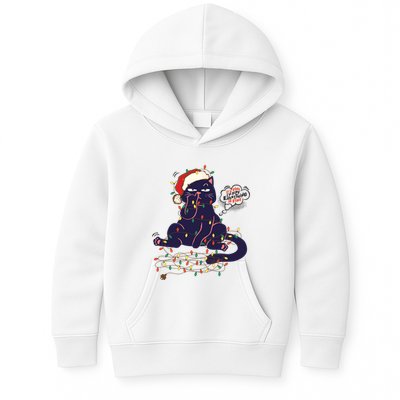 Funny Tangled Christmas Lights Cat Im Fine Everything Is Fine Kids Hoodie