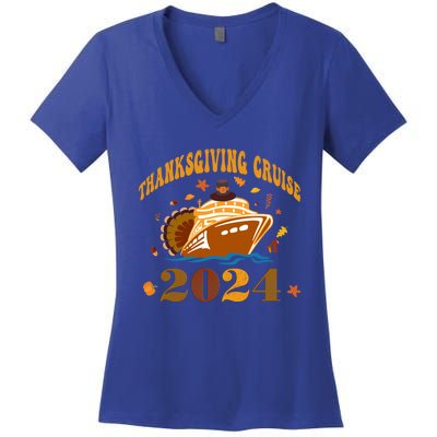 Family Thanksgiving Cruise 2024 Autumn Cruise Squad Fall Gift Women's V-Neck T-Shirt