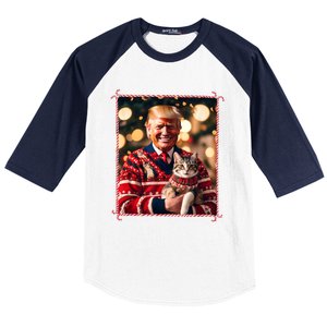 Funny Trump Christmas Sweater For Cat Lovers Baseball Sleeve Shirt